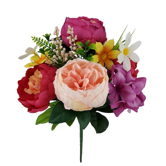 14" Purple & Pink Cabbage Rose, Hydrangea & Peony Bush by Ashland®